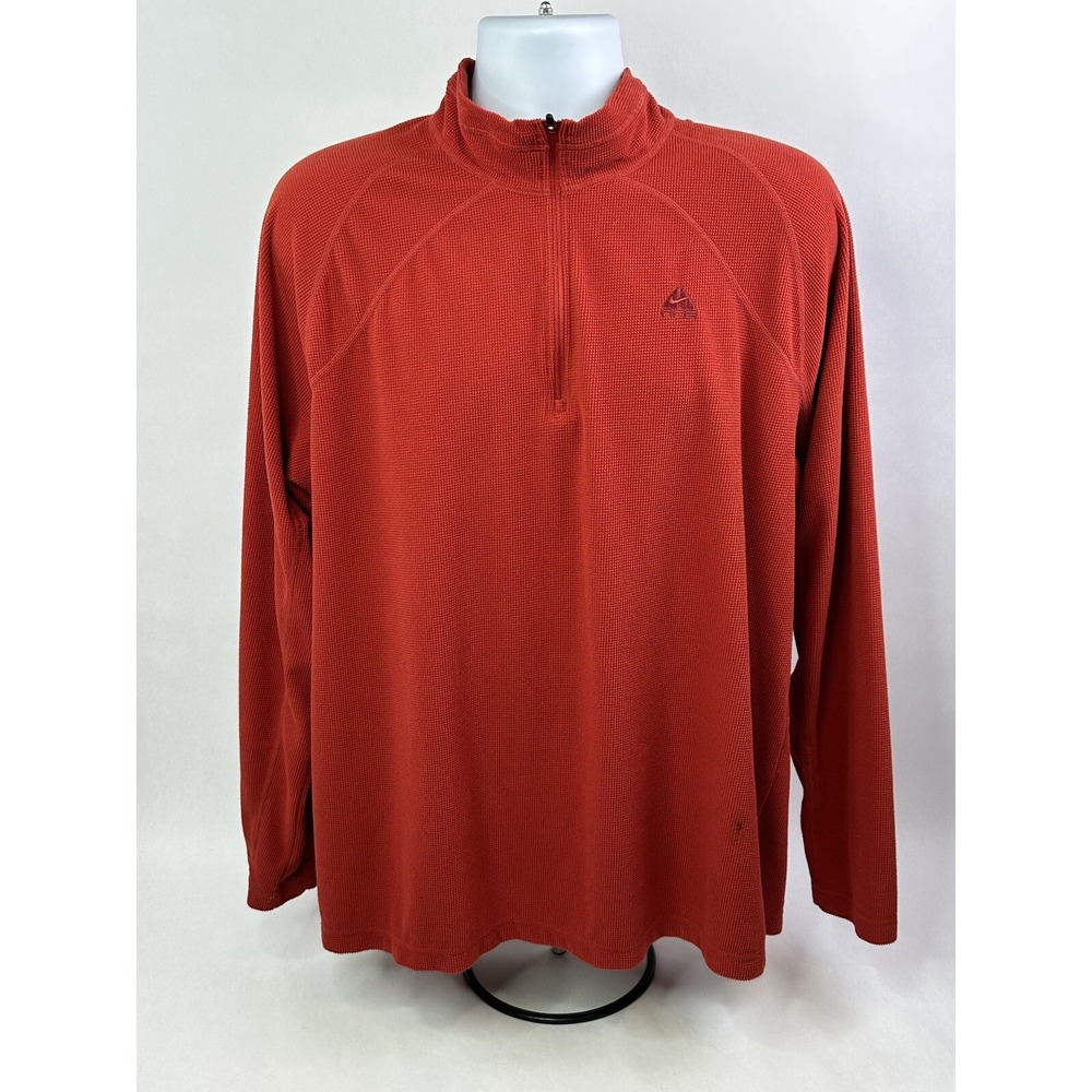 VTG Nike ACG Pullover Sweater Mens XL Orange Quarter Zip Thermal Waffle Knit